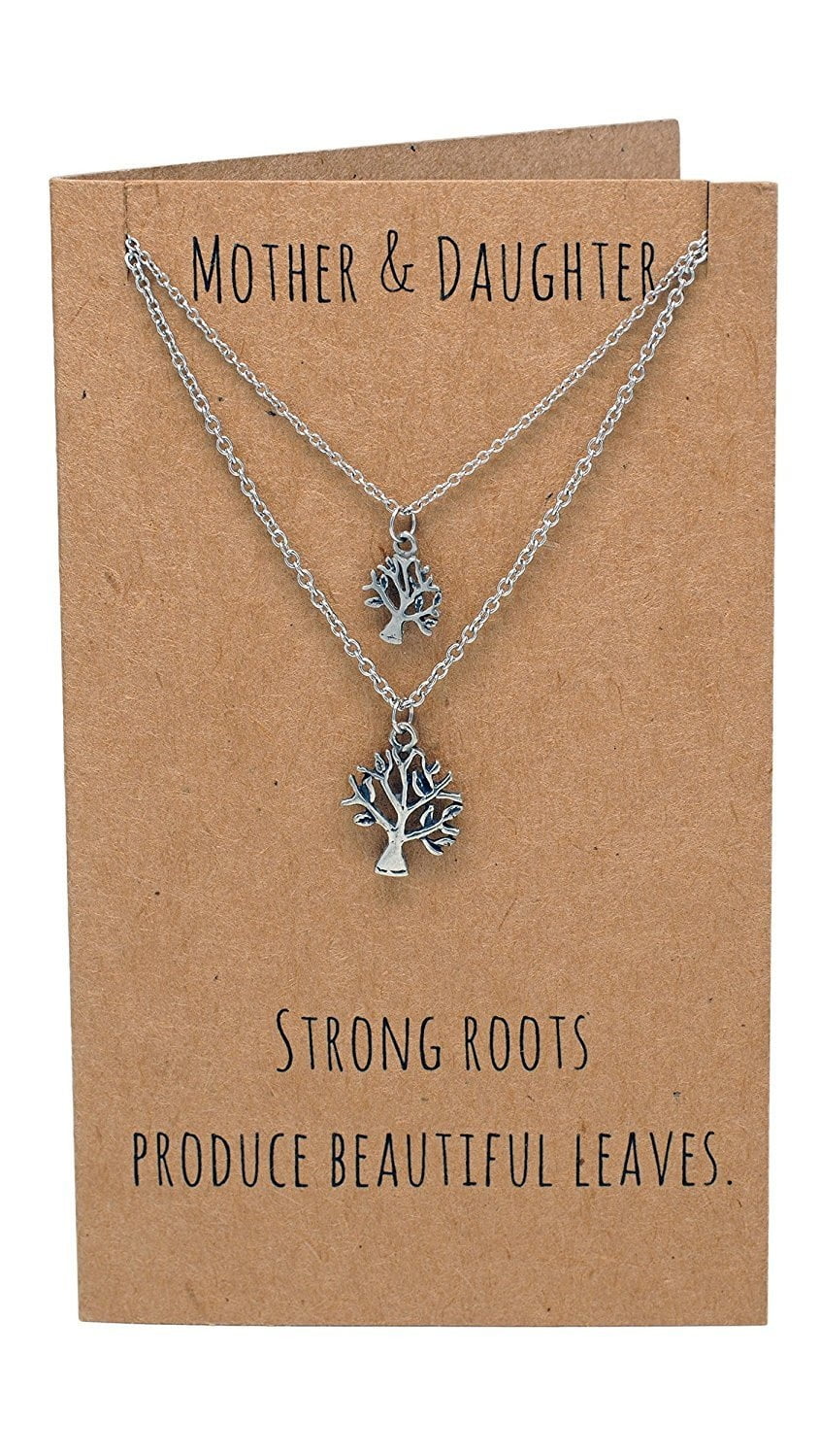 Tree of Life Pendant Mother Daughter Necklace Set for 2, Birthday Presents for Mom and Daughters, Mothers Day Gifts, with Inspiration Quote on Greeting Card