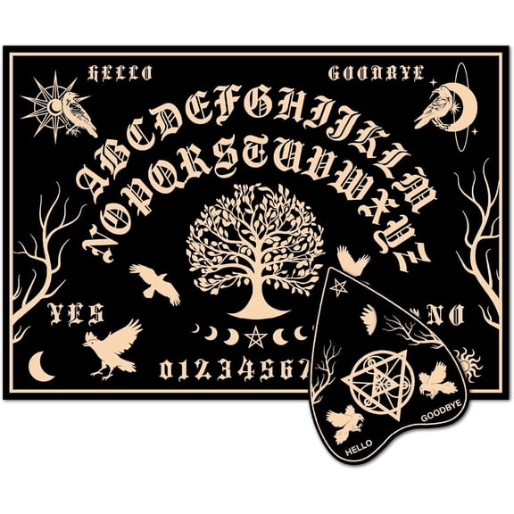 Tree of Life Pendulum Board Divination Boards Black Wooden Bird Moon Star Dowsing Metaphysical Message Hunt Spirit Talking Kit with Planchette for Supply 11.8" x 8.3" for DIY