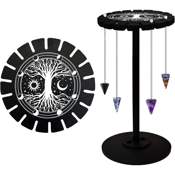 Tree of Life Pendulum Stand Wooden Display Shelf Pendulum Display Rack Stuff Black Display Shelf Pendulum Holder for Stone Essential Boho Oil Decor for DIY
