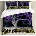 thumbnail image 1 of Tree of Life Queen Size Duvet Cover Set, Psychedelic Magical Mysterious Tree at Night with Birds and Fishes Home Art, Decorative 3 Piece Bedding Set with 2 Pillow Shams, Multicolor, by Ambesonne, 1 of 3