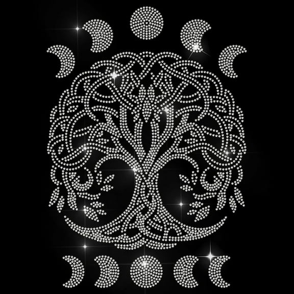 Tree of Life Rhinestone Iron on Hotfix Rhinestone Moon Phases Transfer Applique Heat Transfer Decal Clothing Repair Crystal Patch for Clothing Shoes Bags Hats Decoration DIY Craft