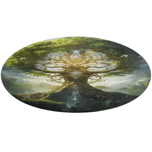 Tree with Life Round Rugs -Washable Non-Slip Small Round Area Rug Throw Soft Circle Rugs for Bedroom, Modern Print Indoor Carpet for Entryway Sofa Living Room