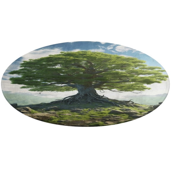 Tree with Life Round Rugs -Washable Non-Slip Small Round Area Rug Throw Soft Circle Rugs for Bedroom, Modern Print Indoor Carpet for Entryway Sofa Living Room