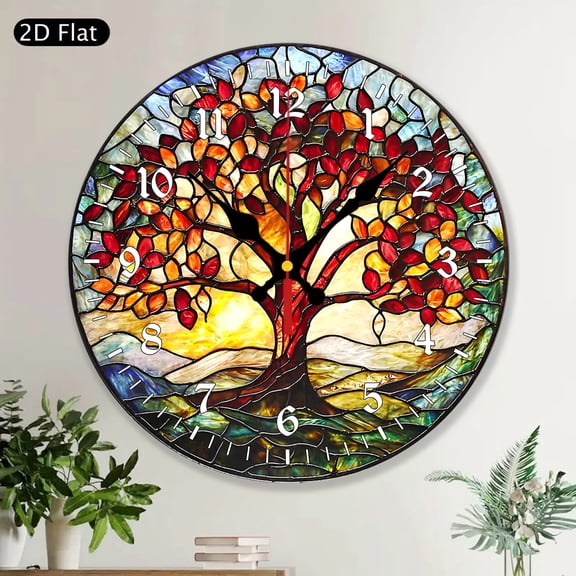 Tree of Life Round Wall Clock MDF Wood, Unique Nature Inspired Wall Art Decor, Silent Non-Ticking Decorative Clock for Home Office Living Room, Gift for Nature Enthusiasts