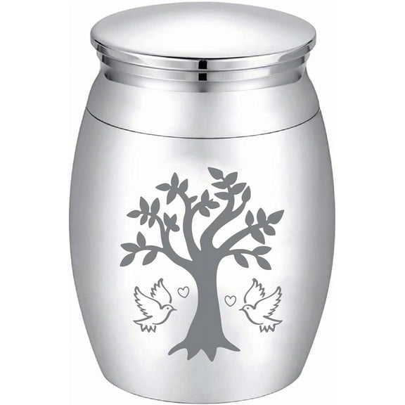Tree of Life Small Urns for Ashes Mini Keepsake Urns Birds Stainless Steel Miniature Ash Holder Unique Tiny Sharing Token Urn Cremation for Female Male Human Pets 1.6x1.2 Inch(Silver) DIY