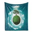 thumbnail image 1 of Tree of Life Soft Flannel Fleece Blanket, Grassy Globe World with Plant Clouds in Air Science Fiction Mother Earth, Cozy Plush for Indoor and Outdoor Use, 70" x 90", Green Blue White, by Ambesonne, 1 of 5