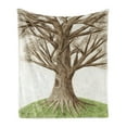 thumbnail image 1 of Tree of Life Soft Flannel Fleece Blanket, Hand Drawn Pastoral Single Old Tree with Growing Branches on the Grass Print, Cozy Plush for Indoor and Outdoor Use, 70" x 90", Green Brown, by Ambesonne, 1 of 5