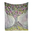 thumbnail image 1 of Tree of Life Soft Flannel Fleece Throw Blanket, Blossom Plant Illustration Paint Style Spring Love Universe Concept, Cozy Plush for Indoor and Outdoor Use, 50" x 70", Purple Pink Green, by Ambesonne, 1 of 6