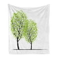 thumbnail image 1 of Tree of Life Soft Flannel Fleece Throw Blanket, Green Spring Trees with Birds Sitting on the Branch Warm Season Life, Cozy Plush for Indoor and Outdoor Use, 50" x 60", Green Black Blue, by Ambesonne, 1 of 5