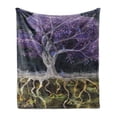 thumbnail image 1 of Tree of Life Soft Flannel Fleece Throw Blanket, Psychedelic Mysterious Nature at Night Birds and Fishes Home Artwork, Cozy Plush for Indoor and Outdoor Use, 50" x 60", Multicolor, by Ambesonne, 1 of 5