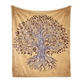 thumbnail image 1 of Tree of Life Soft Flannel Fleece Throw Blanket, Vintage Inspired Modern Graphic of an Aged Plant Swirling Branches Print, Cozy Plush for Indoor and Outdoor Use, 50" x 70", Cream Brown, by Ambesonne, 1 of 6