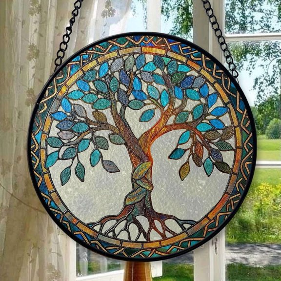Tree of Life Stained Glass Suncatcher, Tree Window Hanging, Garden Decor Gift, Gift For Grandma, Wall Art Hanger, Stained Glass Ornament 2025, Holiday Decoration, Seasonal