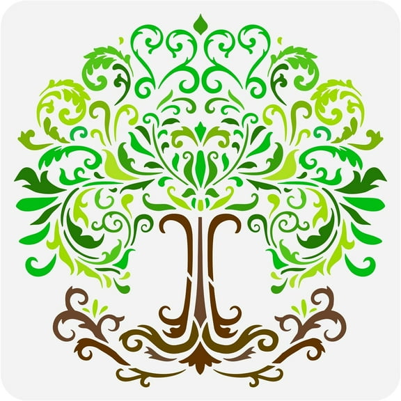 Tree of Life Stencil 11.8x11.8 inch Damask Tree of Life Stencil Plastic Plant Tree Pattern Stencil Reusable Create DIY Tree Life Crafts and Decor for Painting on Wood Fabric Walls