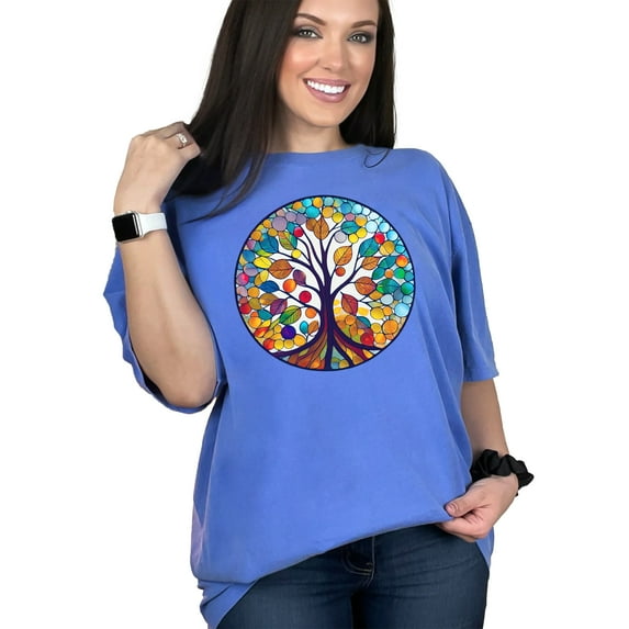 Tree of Life T-Shirt, Artistic Colorful Tree Design, Nature Inspired Shirt, Vibrant Tree Graphic Tee, Unique Tree Art T-Shirt, Flo Blue Comfort Colors T-Shirt, 2XL