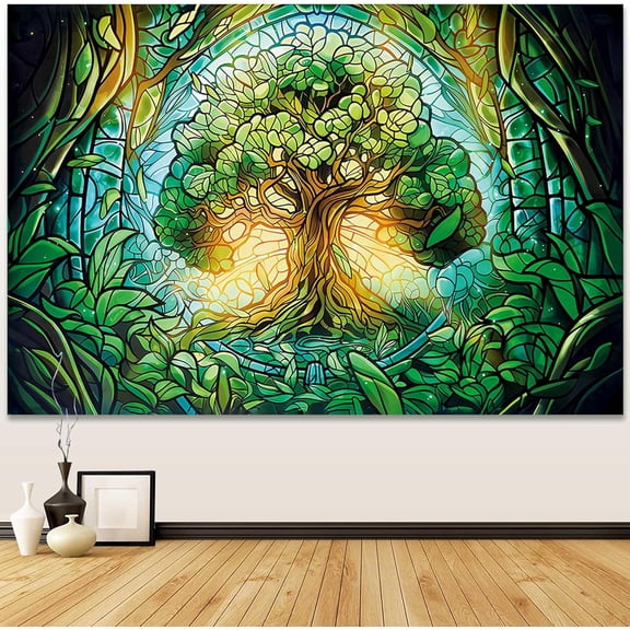 Tree of Life Tapastry Green Tree Tapestry Wall Hanging,Trippy Aesthetic Wall Art,Spiritual Decor,Forest Wall Hanging Decor Vibrant Nature Home Decoration for Bedroom,Living Room,Dorm (60" W x 40" H)