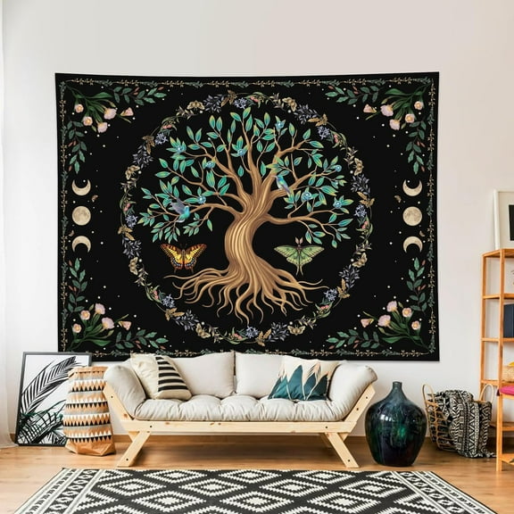 Tree of Life Tapestry Aesthetic Trippy Tapestries Wall Tapestry's Large Hippie Sun Moon Space Tapestrys Forest Wall Hanging Decor Vibrant Nature Home Talestry for Bedroom,Living Room,Ceiling