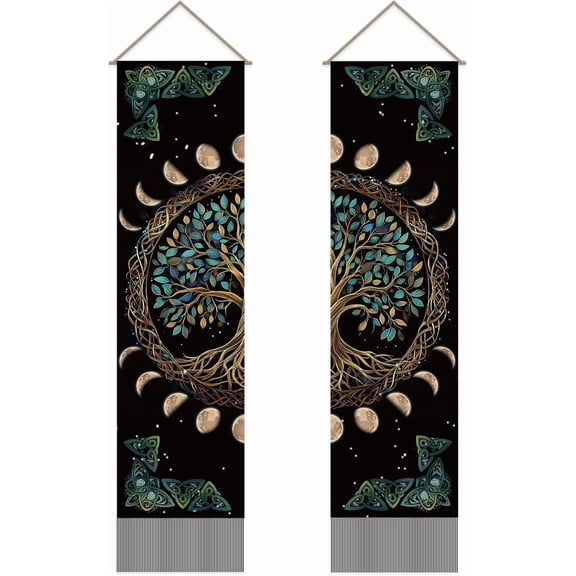 Tree of Life Tapestry Moon Phase Wall Art Tapestry Cottagecore Decor Wall Blanket 2 Tapestries Long Tapestry Wall Hanging with Tassel for Living Room Bedroom Dorm Backdrop Decor Gifts for DIY