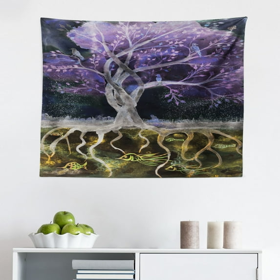 Tree of Life Tapestry, Triptych of Old Mature Olive Tree Mediterranean Greece Style Nature Graphic, Fabric Wall Hanging Decor for Bedroom Living Room Dorm, 2 Sizes, Multicolor, by Ambesonne