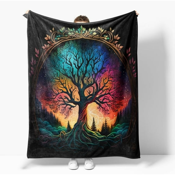 Tree of Life Throw Blanket Soft All Season Fleece Blanket Sofa Bed Lightweight Blanket Print Cute Stuff for Men and Lovers Super Soft and Comfortable Warm Flannel Throw Blanket Sofa 50"x60"