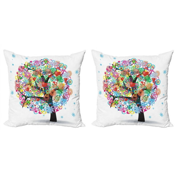 Ambesonne Tree Throw Pillow Cover 2 Pack, Blooming Flowers Heart, 18", Multicolor