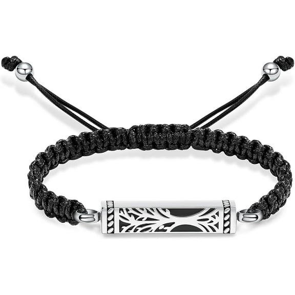 Tree of Life Urn Bracelet for Ashes - Adjustable Braided Rope / Link Chain Cremation Jewelry Urn Bracelet Bangle for Ashes of Loved Ones Adjustable Link Bracelets