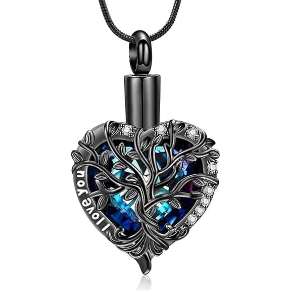 Tree of Life Urn Necklace for Ashes Heart Cremation Jewelry Keepsake Crystal Pendant Crystal Heart Cremation Jewelry Stainless Steel Memorial Locket Urn Pendant