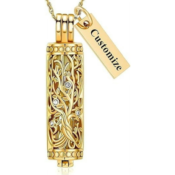 Tree of Life Urn Necklace for Ashes for Women Cylinder Cremation Jewelry for Ashes Tube / Glass Keepsake Memorial Jewelry Gifts Ash Necklace w/Funnel Filler