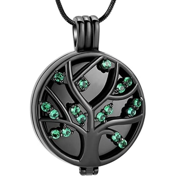 Tree of Life Urn Necklaces for Ashes Cremation Jewelry With Circle Crystal Memorial Keepsake Jewelry Crystal Cremation Jewelry for Ashes Memory Jewelry for Women Men