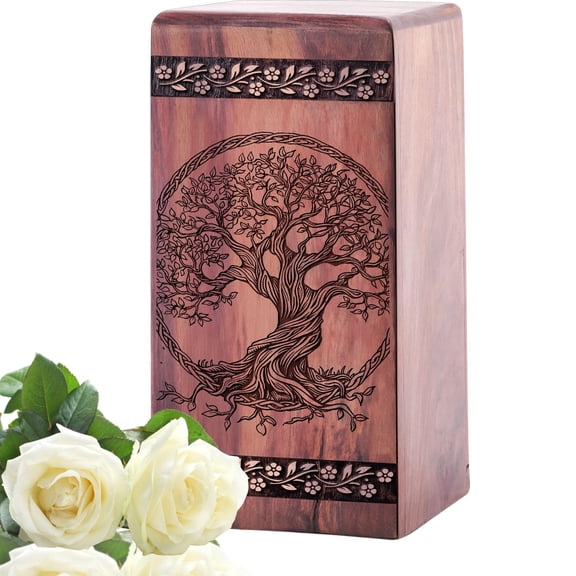 Tree Of Life Urns for Human Ashes, Cremation Memorial Urns For Ashes Dad/Mom, Wooden Funeral Urn Box Keepsake For Family - 10inch, Large Size - Single 1Pcs