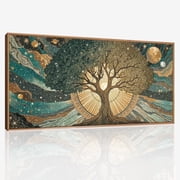 Tree of Life Wall Art Celestial Tree of Life Wall Decor Framed Aesthetic Sun and Moon Wall Prints Vintage Canvas Wall Paiting for Living Room Bedroom Office 20X40 In