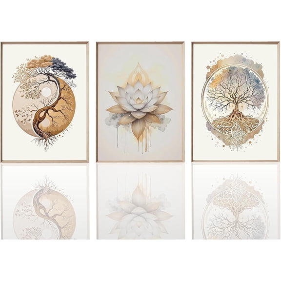 Tree of Life Wall Art Decor, Lotus Zen Canvas Painting Posters,Abstract Modern Tree Pictures for Living Room Bedroom Bathroom Home Decoration 12 * 18 in(Unframed)