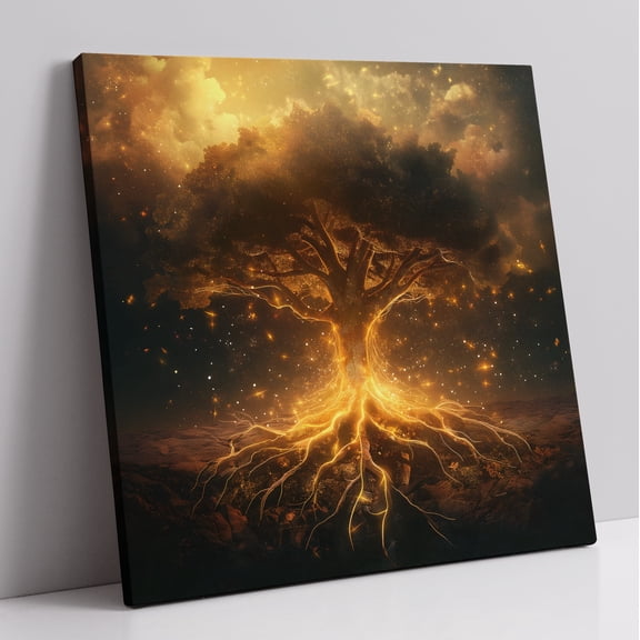 Tree of Life Wall Art, Tree with Life Energy Prints, Nature Abstract Poster Canvas Wall Art Tree Picture, Modern Landscape Artwork Wall Décor for Living Room Bedroom Office Home Decor (16x16 Inches)