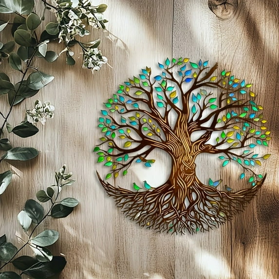 Tree of Life Wall Art - Wall Art Tree of Life Hanging Decoration,15.7in Metal Hanging Ornament,Multicolor Home Decor for Living Room/Study,Perfect for Thanksgiving/Christmas Gifts