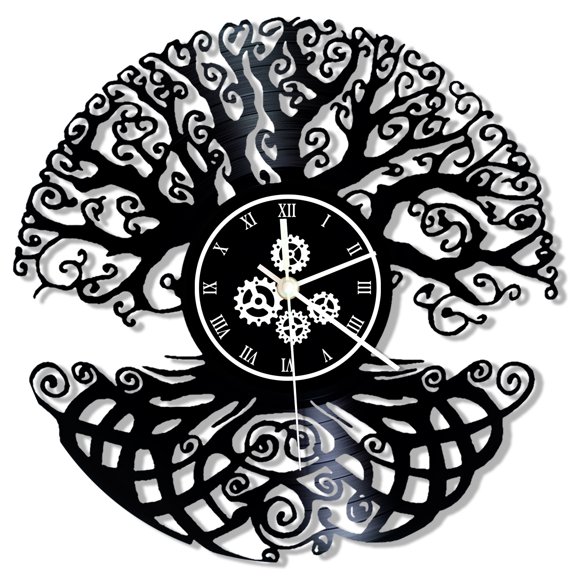 Tree of Life Wall Clock, 12 Inch Magic Tree Wall Clock, Silent Quartz Non Ticking Battery Operated Modern Decorative Analog Black Vinyl Record Clock Wall Watch for Living Room Bedroom