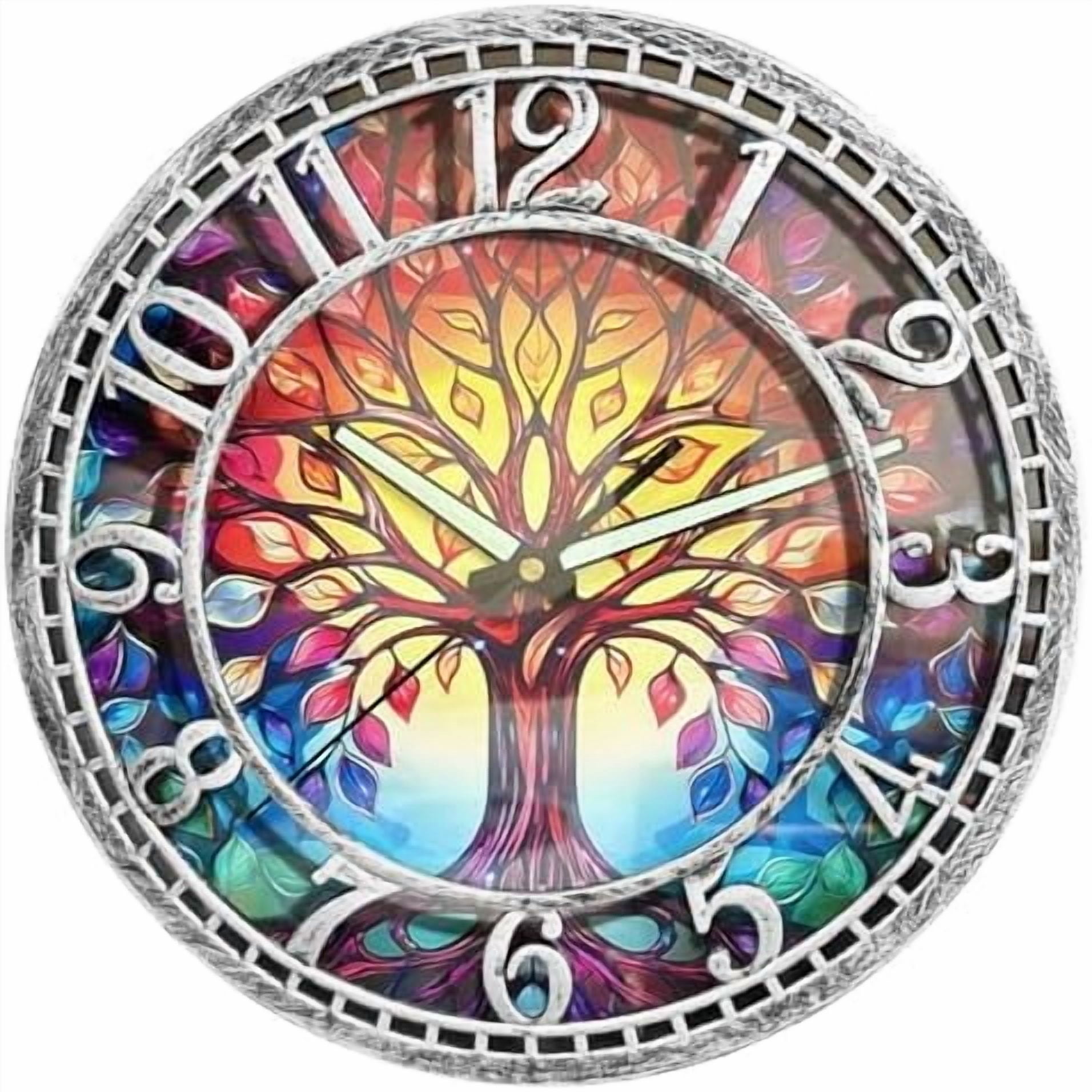 Tree of Life Wall Clock 12inch Silent Movement Clock Precise Timekeeping Wall Clock Ideal for Living Rooms Bedrooms Offices for Home Decor Enthusiasts Antique Silver$$Home Decor, Kitchen, & Other