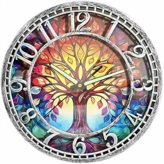 Tree of Life Wall Clock 12inch Silent Movement Clock Precise Timekeeping Wall Clock Ideal for Living Rooms Bedrooms Offices for Home Decor Enthusiasts Antique Silver