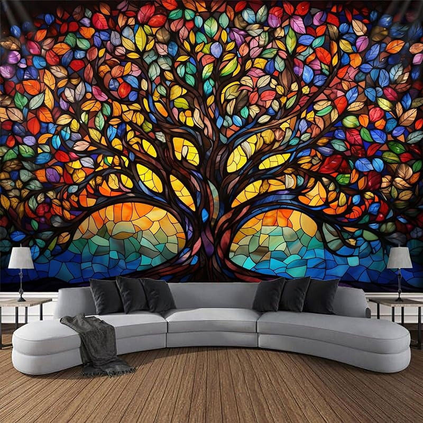 Tree of Life Wall Hanging Decor Tapestry with Stained Glass Colorful Wall Art Large Tapestry Mural Decor Photograph Backdrop Blanket Curtain Home Bedroom Living Room Decoration Walmart