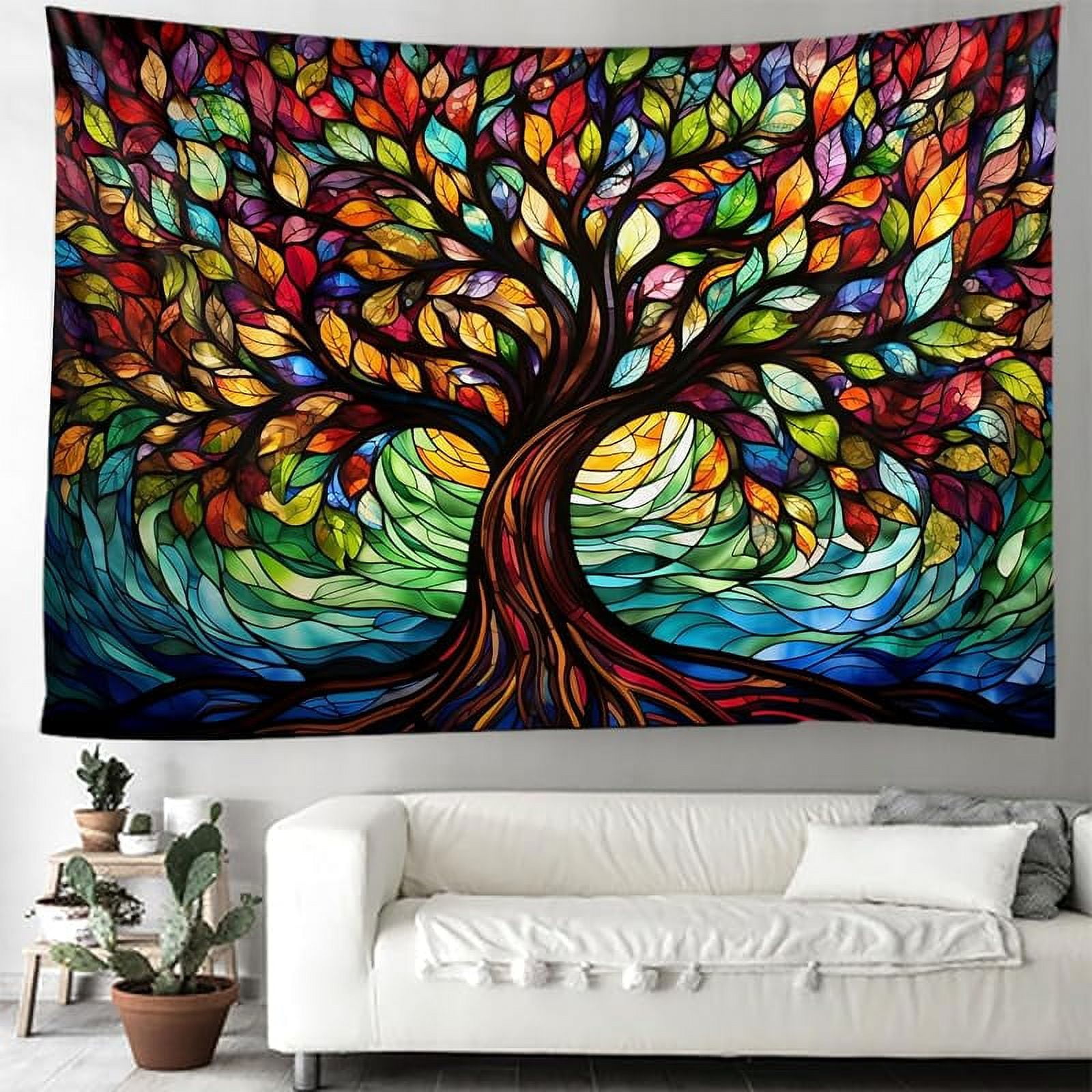 Tree of Life Wall Hanging Decor Tapestry with Stained Glass Colorful Wall Art Large Tapestry Mural Decor Photograph Backdrop Blanket Curtain Home Bedroom Living Room Decoration Walmart