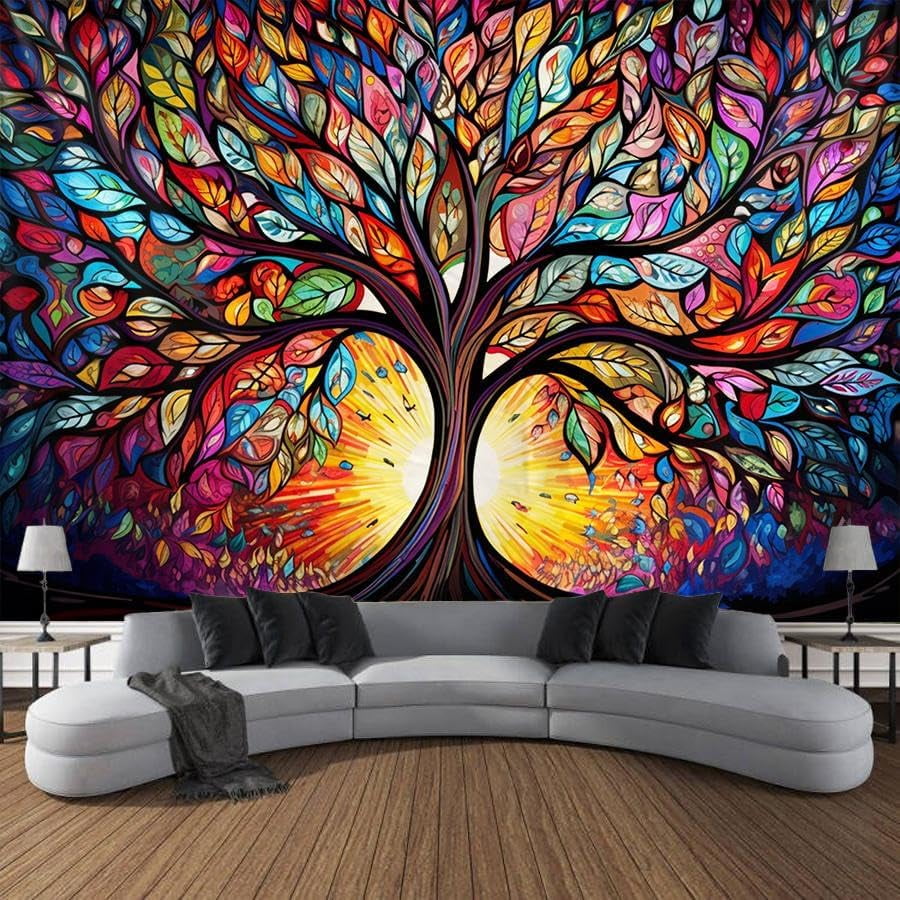 Tree of Life Wall Hanging Decor Tapestry with Stained Glass Colorful Wall Art Large Tapestry Mural Decor Photograph Backdrop Blanket Curtain Home Bedroom Living Room Decoration Walmart