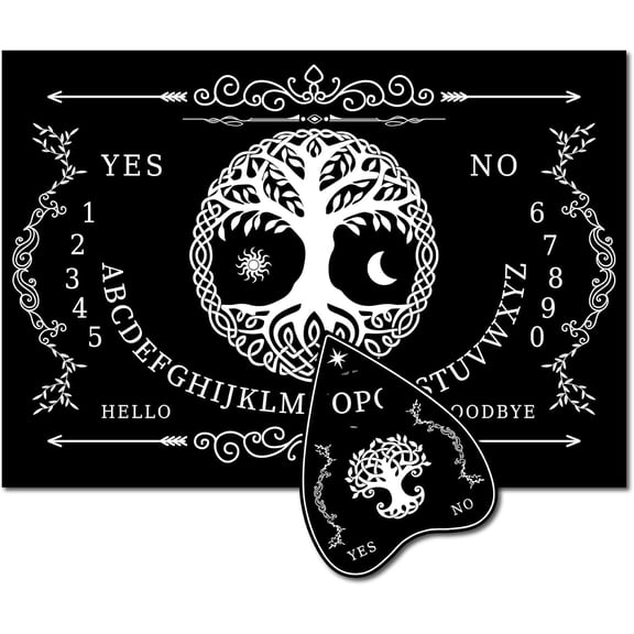 Tree of Life Wood Spirit Board Pendulum Board Wooden Sun Moon Talking Boards with Planchette Dowsing Divination Game Spirit Hunt Metaphysical Message Decor for Wicca 11.8 x 8.3 Inch DIY