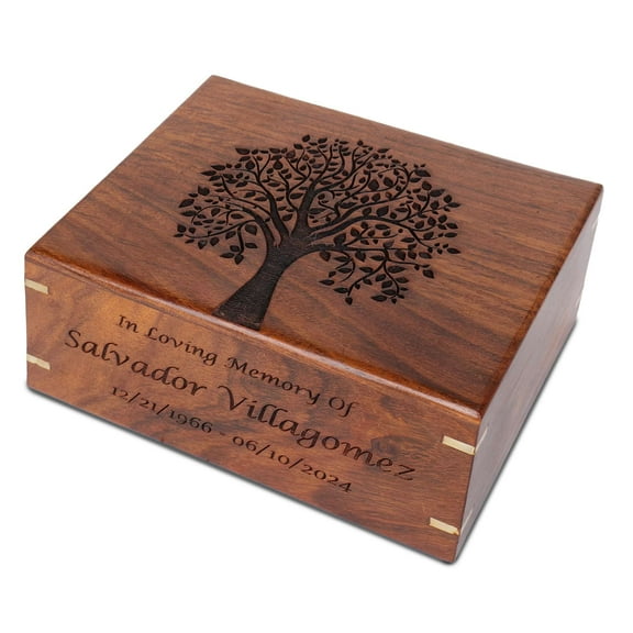 Tree of Life Wooden Cremation Urns with Nice Velvet Bag for Human Ashes - Urn for Adult Male & Female - Decorative Urns, Funeral Urns, Burial Wood Urns for men (Small )