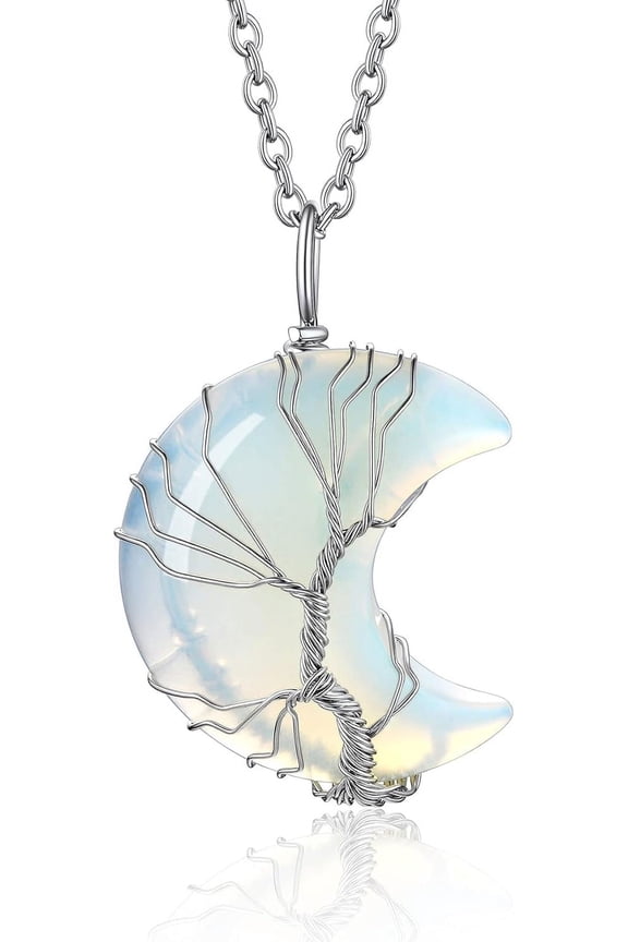 Tree of Life Wrapped Healing Crystal Necklaces 12 Month Birthstone Pendant for Women, Crescent/Heart Gemstone Jewelry, Vintage Birthday Gifts/Energy Gift[l2148]