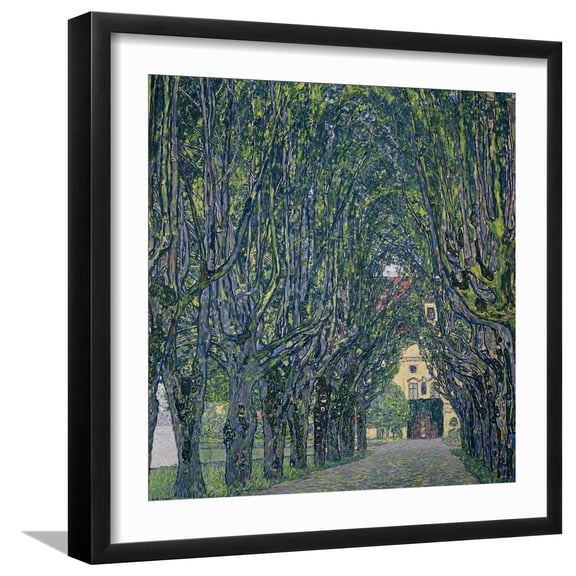 Art.com Tree-Lined Road Leading to the Manor House at Kammer, Upper Austria, 1912 Giclee Print by Gustav Klimt, Black Frame Wall Art, 21" x 21"