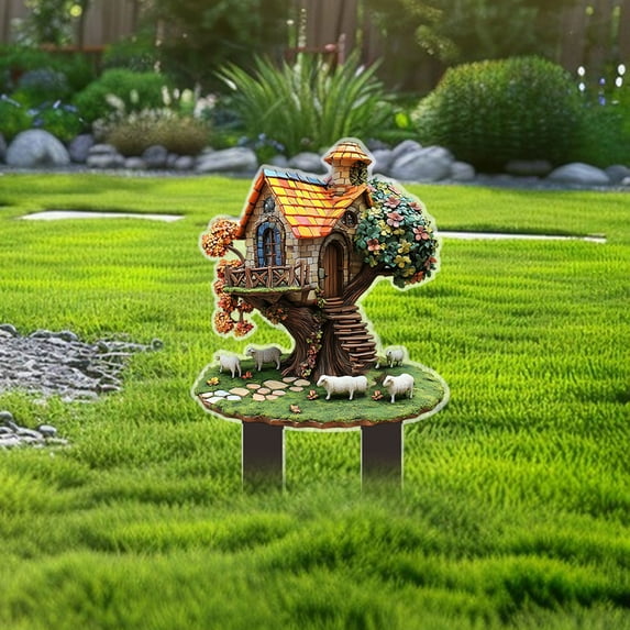 Tree Man Fairy Earth Statue ,Garden Fairy Stakes Tree Man Garden Stakes, 2D Acrylic Flower Pot Decoration for Outdoor Yard Patio,Flower Pot Stake Ornaments