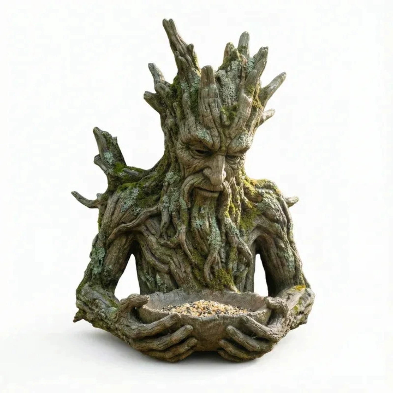 Tree Man Sculpture Bird Feeder, Whimsical Garden Ornament with Hidden Keyhole Hanger, Outdoor Wildlife Feeder for Patio, Courtyard, and Backyard Decoration