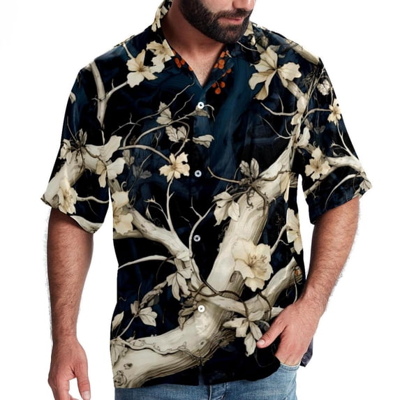 Tree Men's Casual Button Down Short Sleeve Printed Summer Beach Shirts