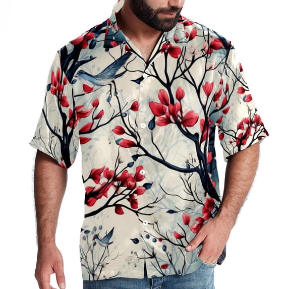 Tree Men's Casual Button Down Short Sleeve Printed Summer Beach Shirts