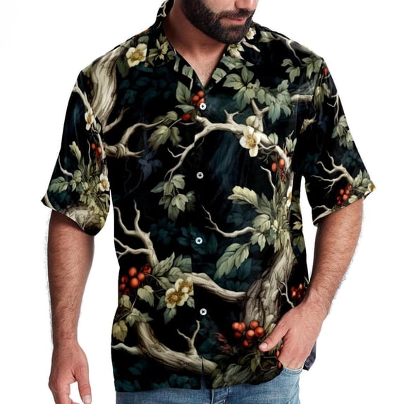 Tree Men's Casual Button Down Short Sleeve Printed Summer Beach Shirts