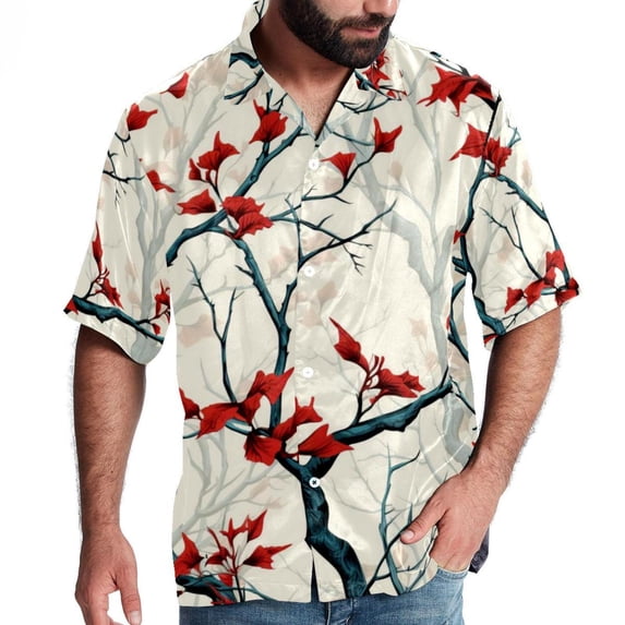 Tree Men's Casual Hawaiian Button Down Short Sleeve Summer Beach Printed Shirt