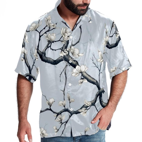 Tree Men's Casual Printed Button Down Short Sleeve Spread Collar Beach Shirts for Summer, Unisex